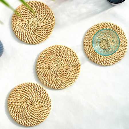 Vintiquewise Decorative Round 15'' Natural Woven Handmade Rattan Placemats, PK 4 QI004239-15